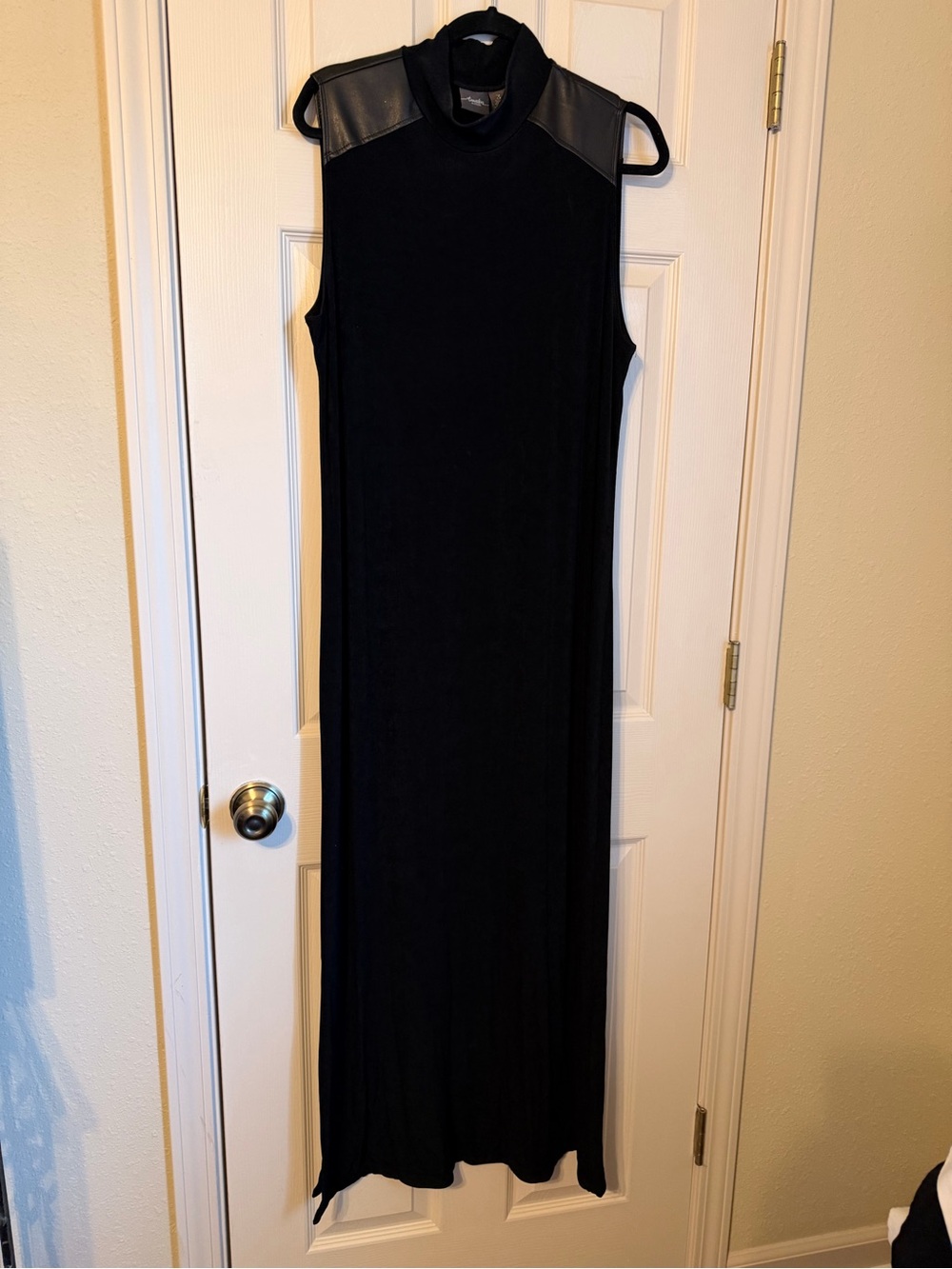 Chico's Black Sleeveless Maxi Dress with Faux Leather Shoulder Panels